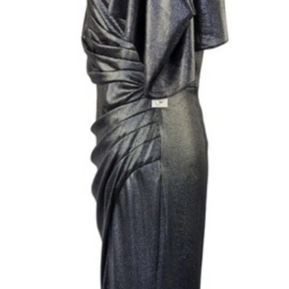 Eliza J Silver Metallic 80’s Style V-Neck Maxi Dress W: Shoulder Pads View 4